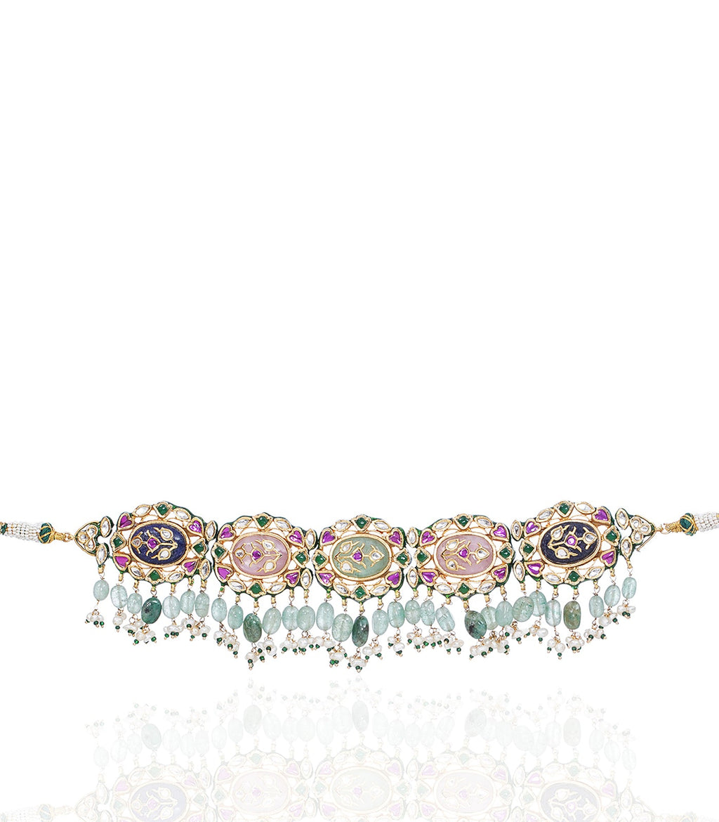 ZEBA NAVRATAN KUNDAN NECKLACE SET