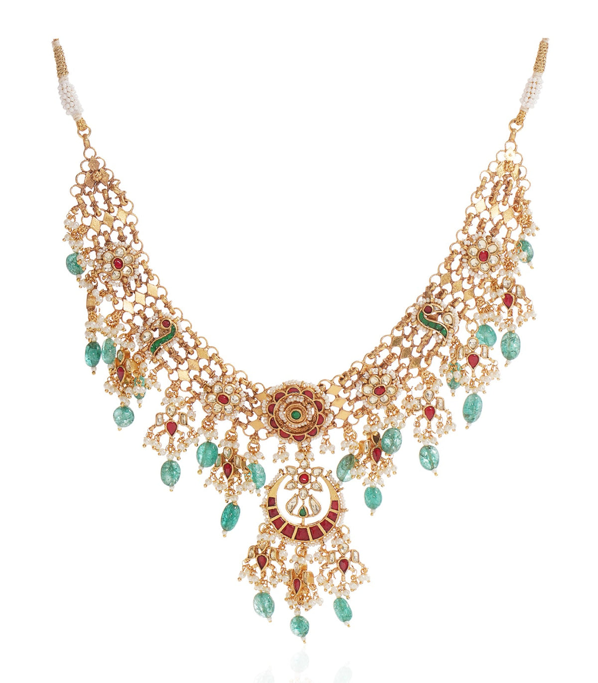 KAVYANSHI RED & GREEN KUNDAN NECKLACE SET
