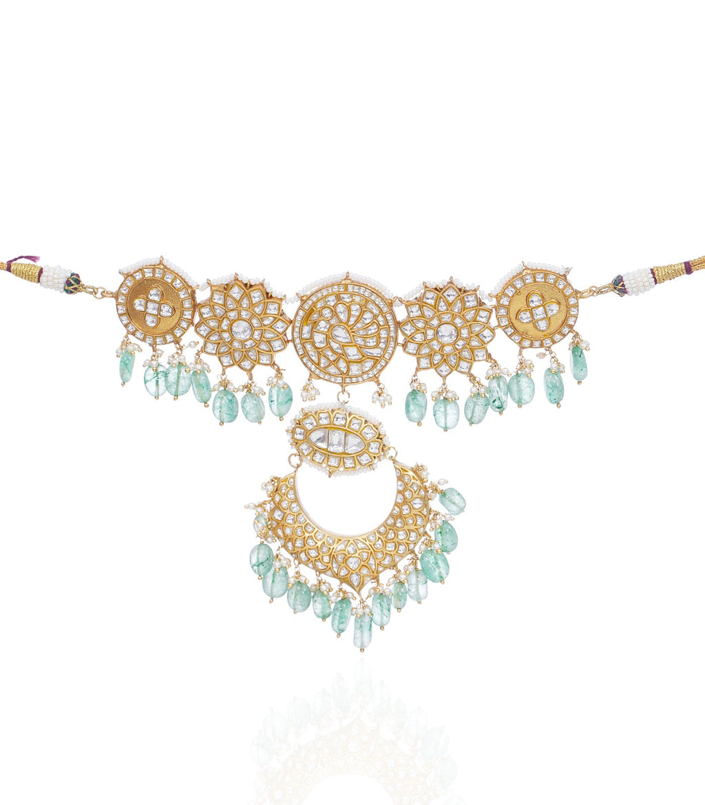 WRIDHI GREEN KUNDAN NECKLACE SET