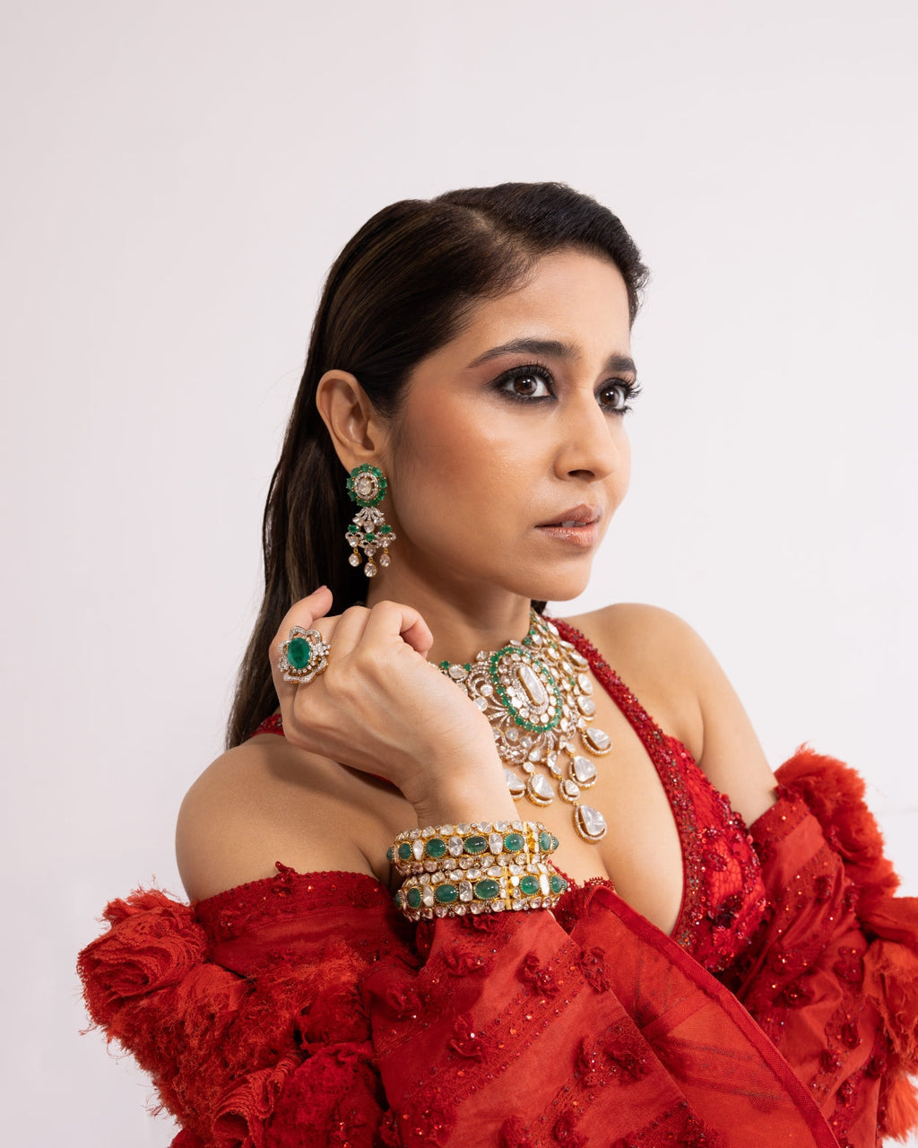 Jenny Polki And Diamond Long Earrings