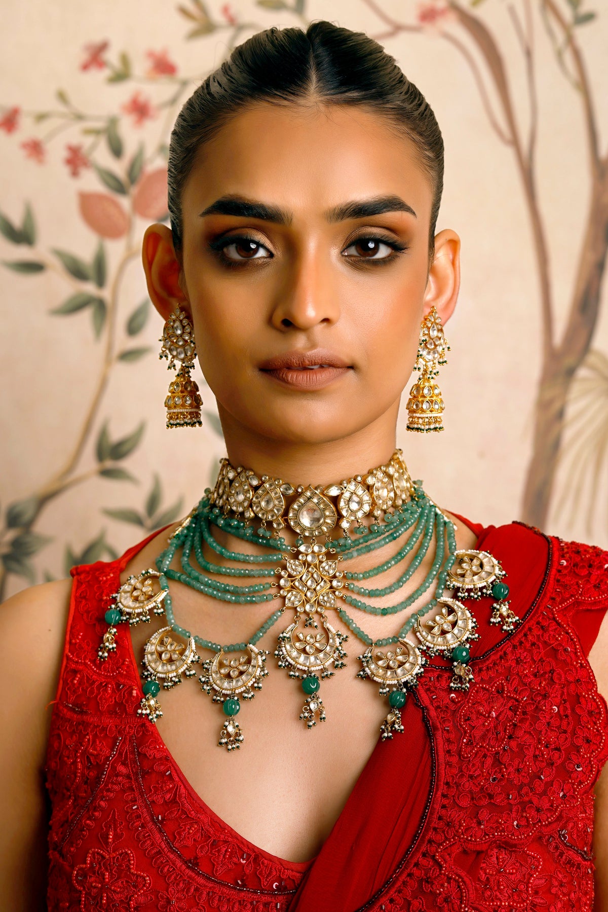 Green kundan multilayered bridal set