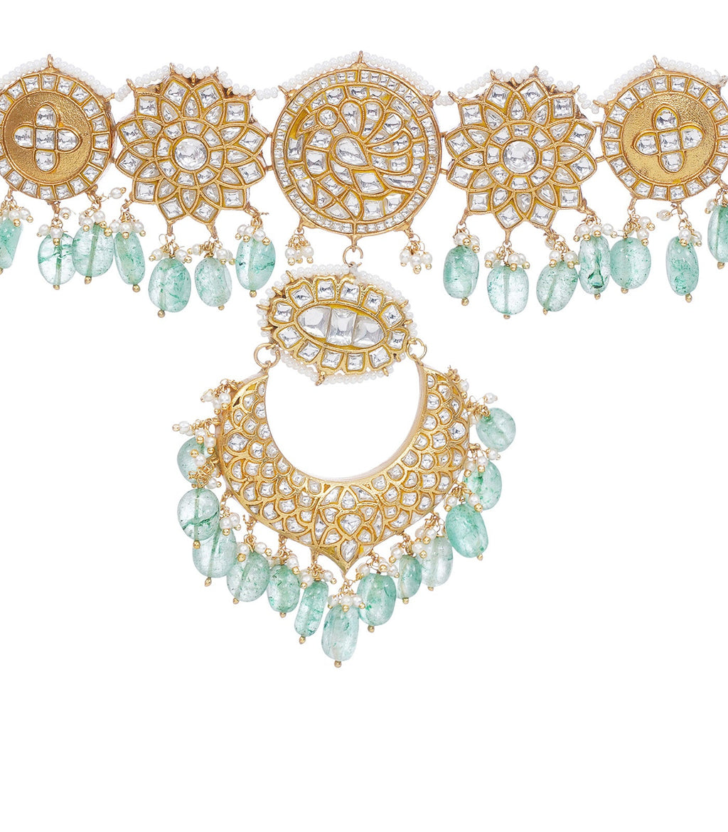 WRIDHI GREEN KUNDAN NECKLACE SET