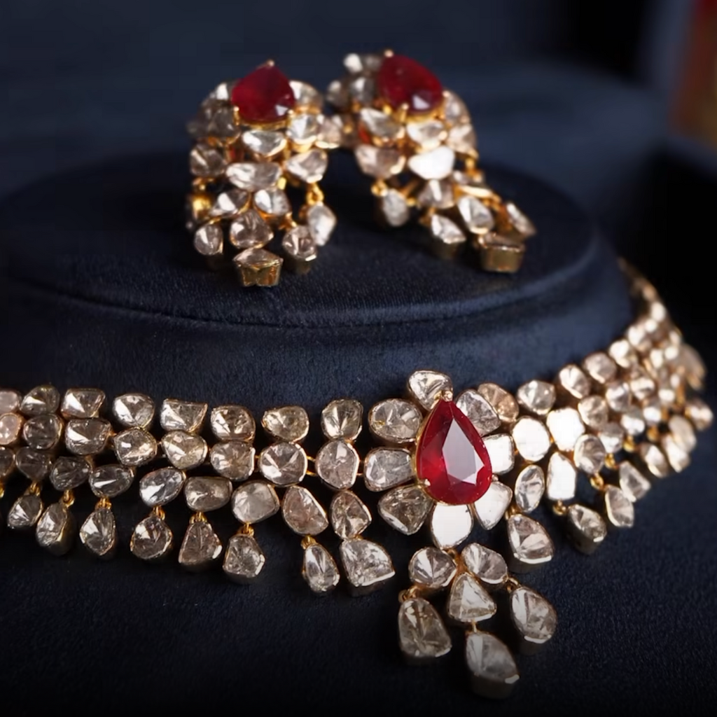 Freya Necklace And Diksha Long Earrings Polki Set