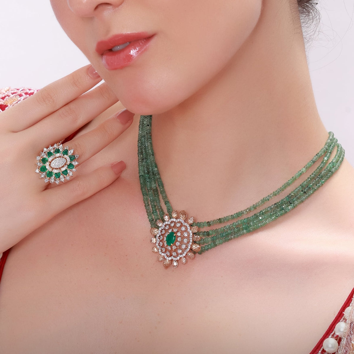 Jessica Bead Choker And Diamond Ring Set