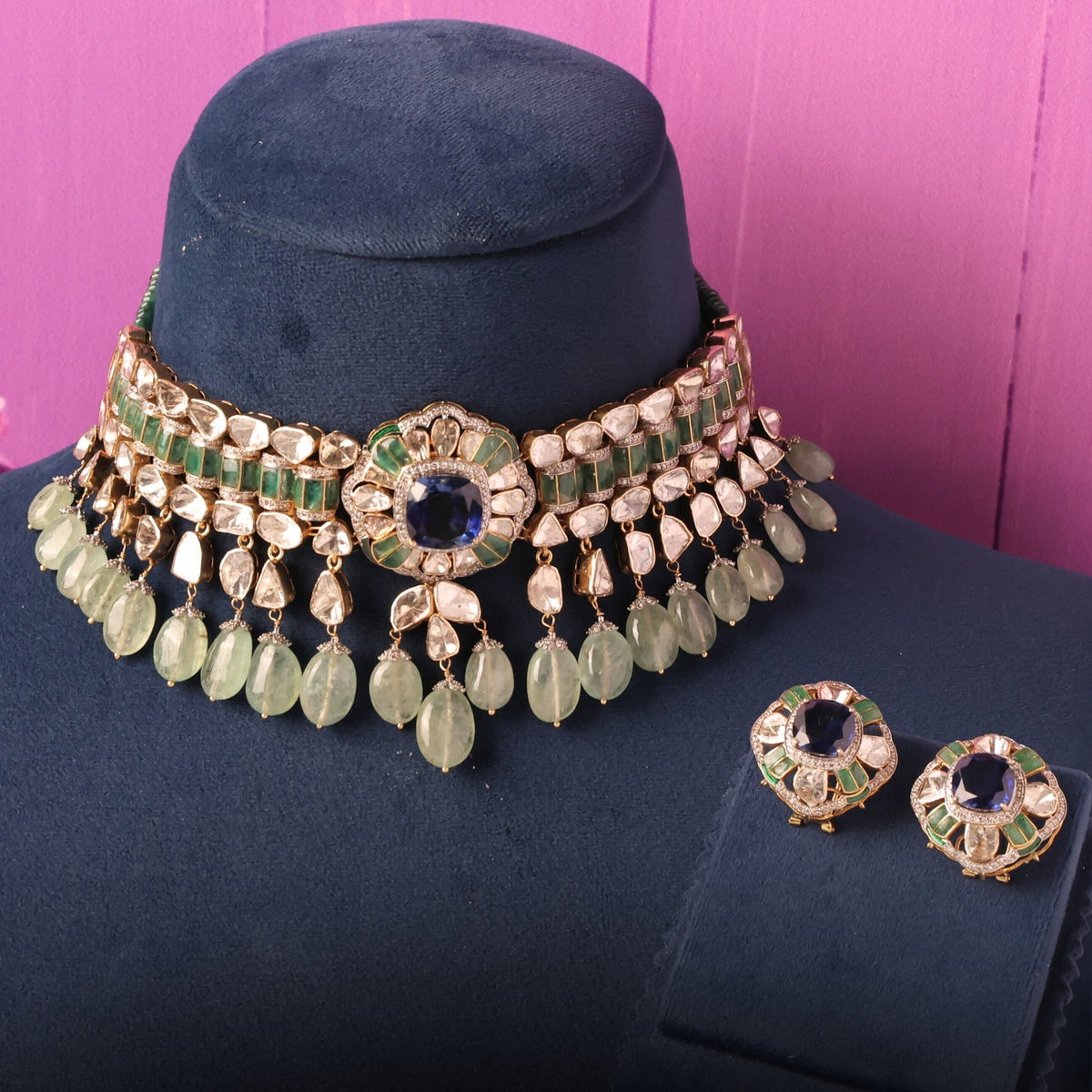 Mithra Choker And Vrinda Tops Polki And Diamond Set