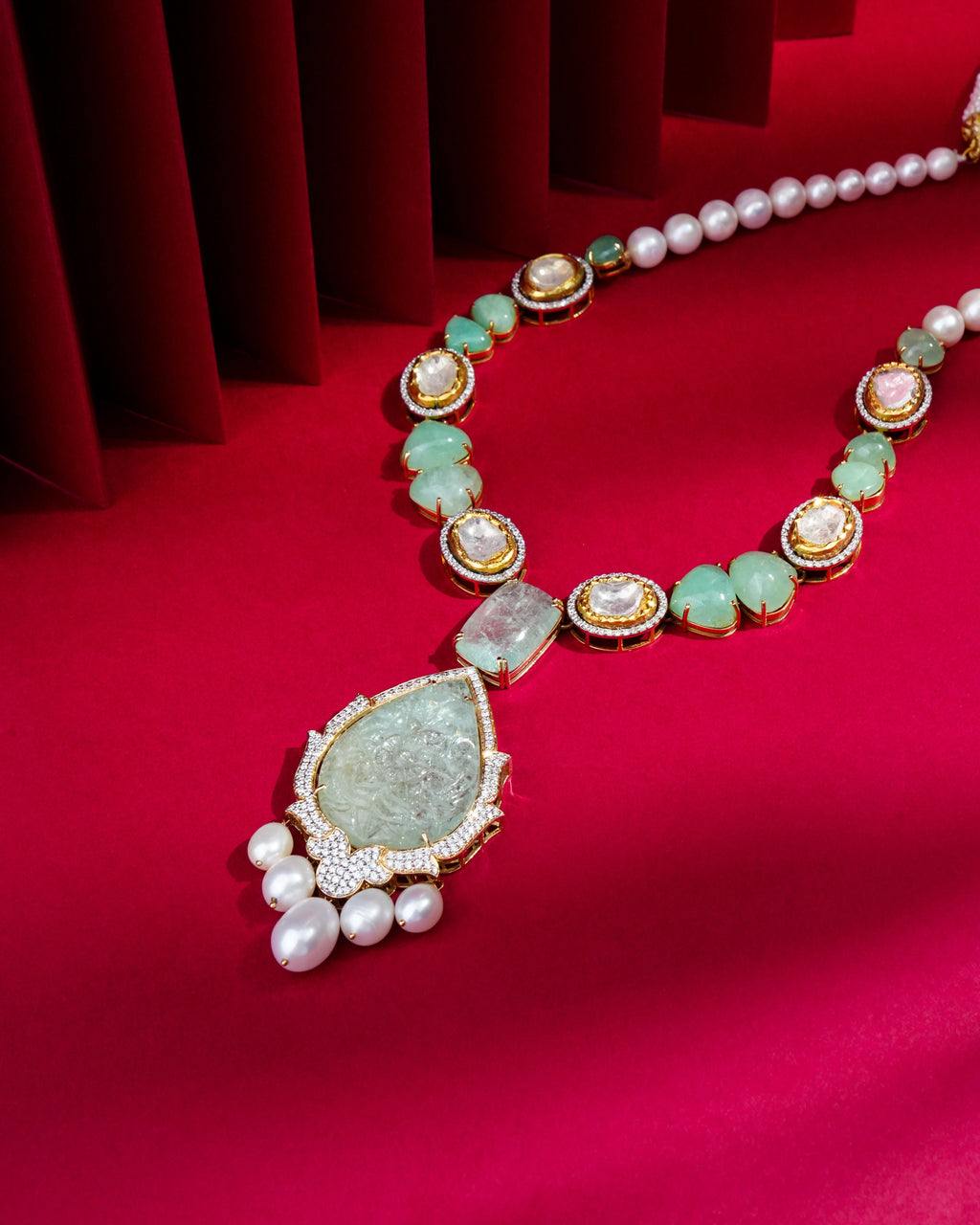 Revia Polki And Diamond Long Necklace