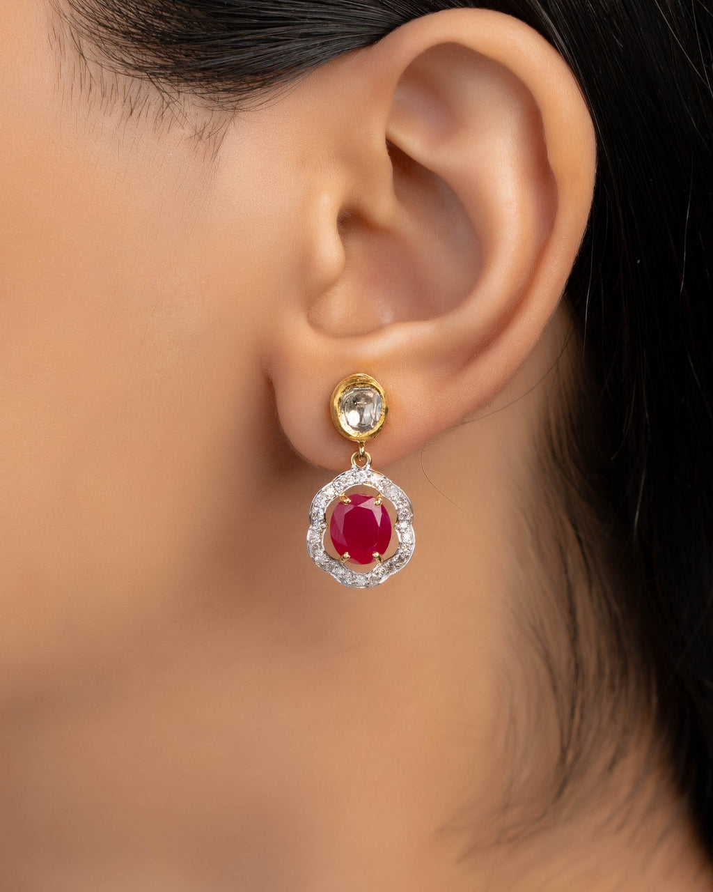 Richa Polki And Diamond Long Earring