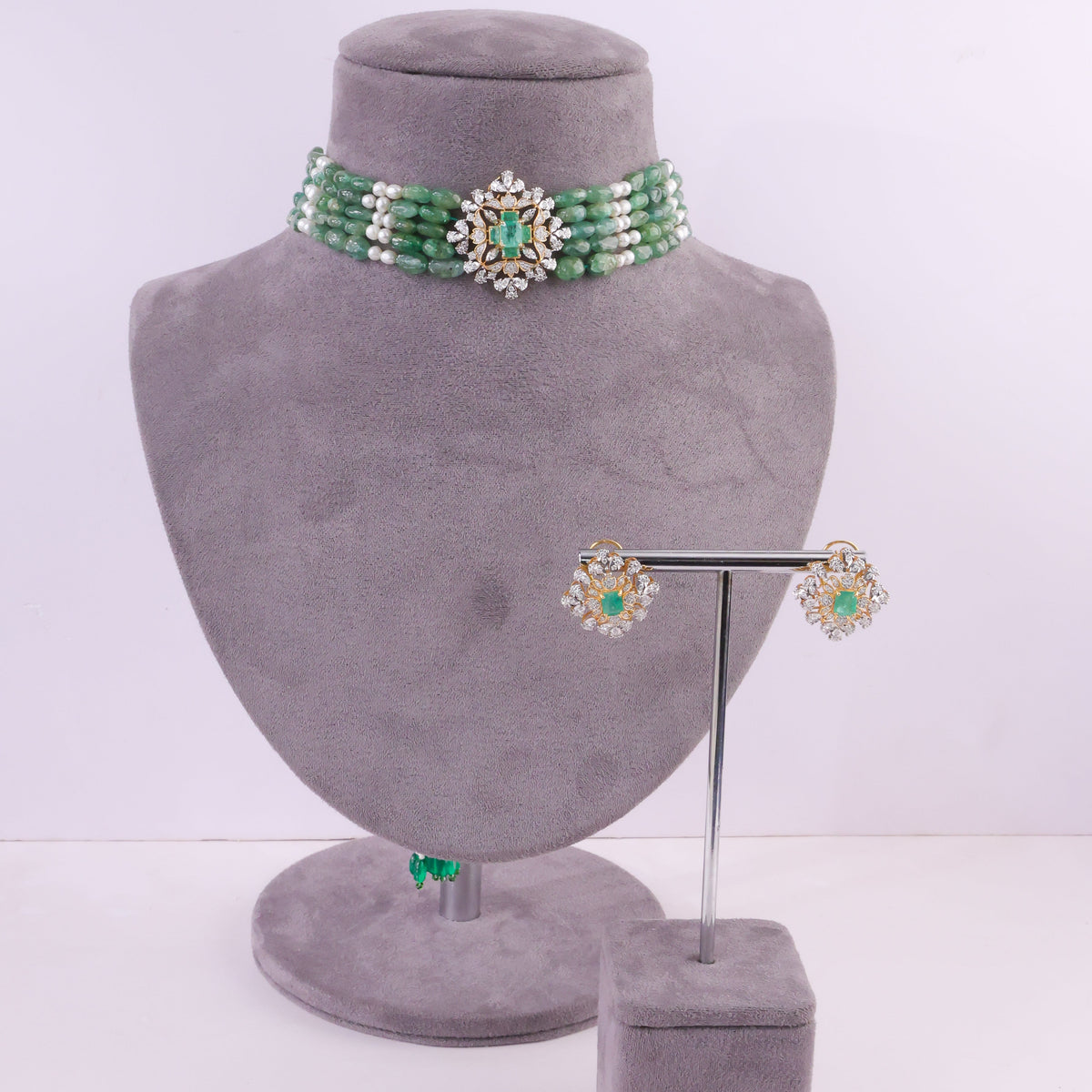 Diamond Bead Choker And Diamond Tops Set