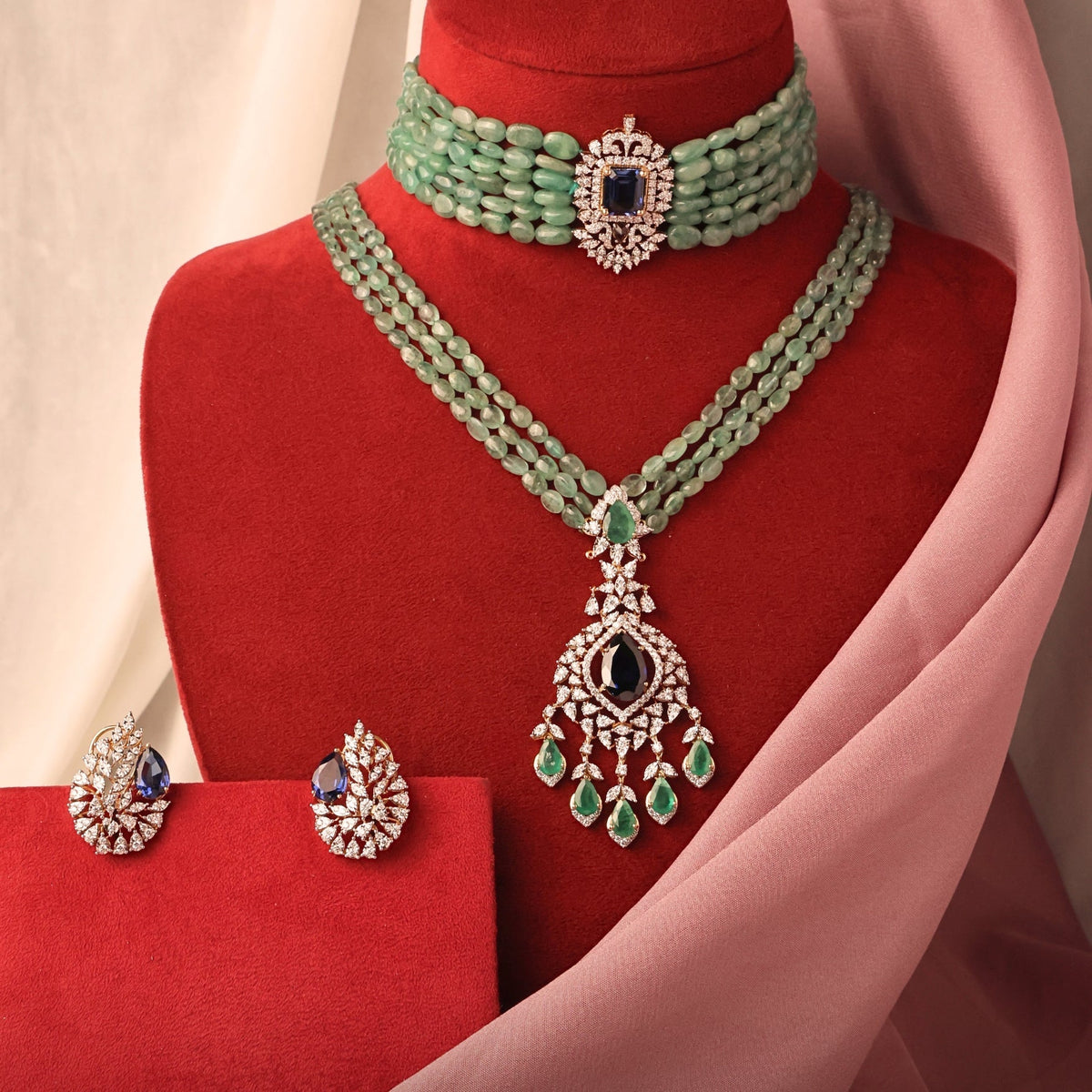 Kunika Diamond Bead Pendant Bridal Set