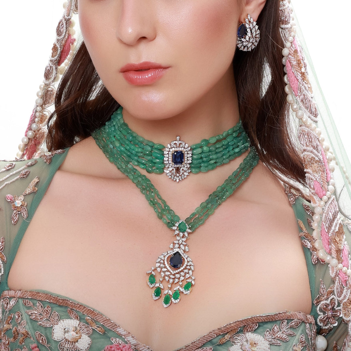 Kunika Diamond Bead Pendant Bridal Set
