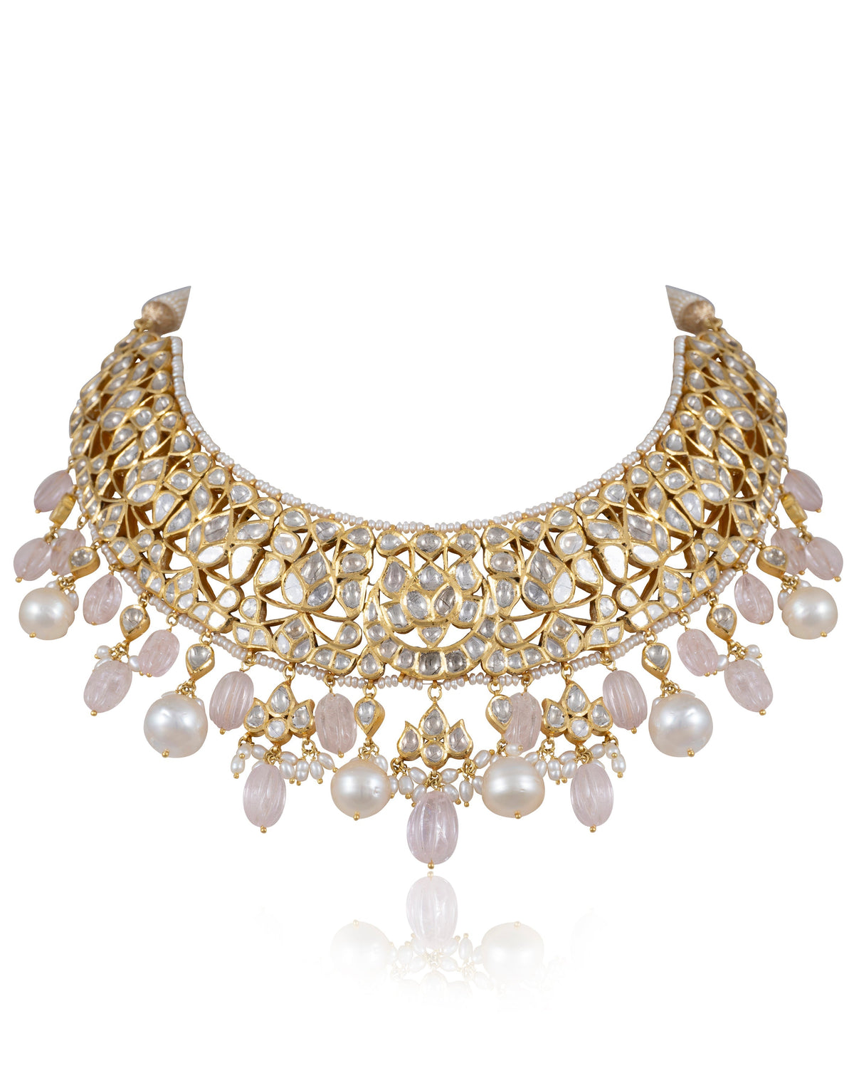 Taniya Necklace And Tronbe Long Earrings Jadau Polki Set
