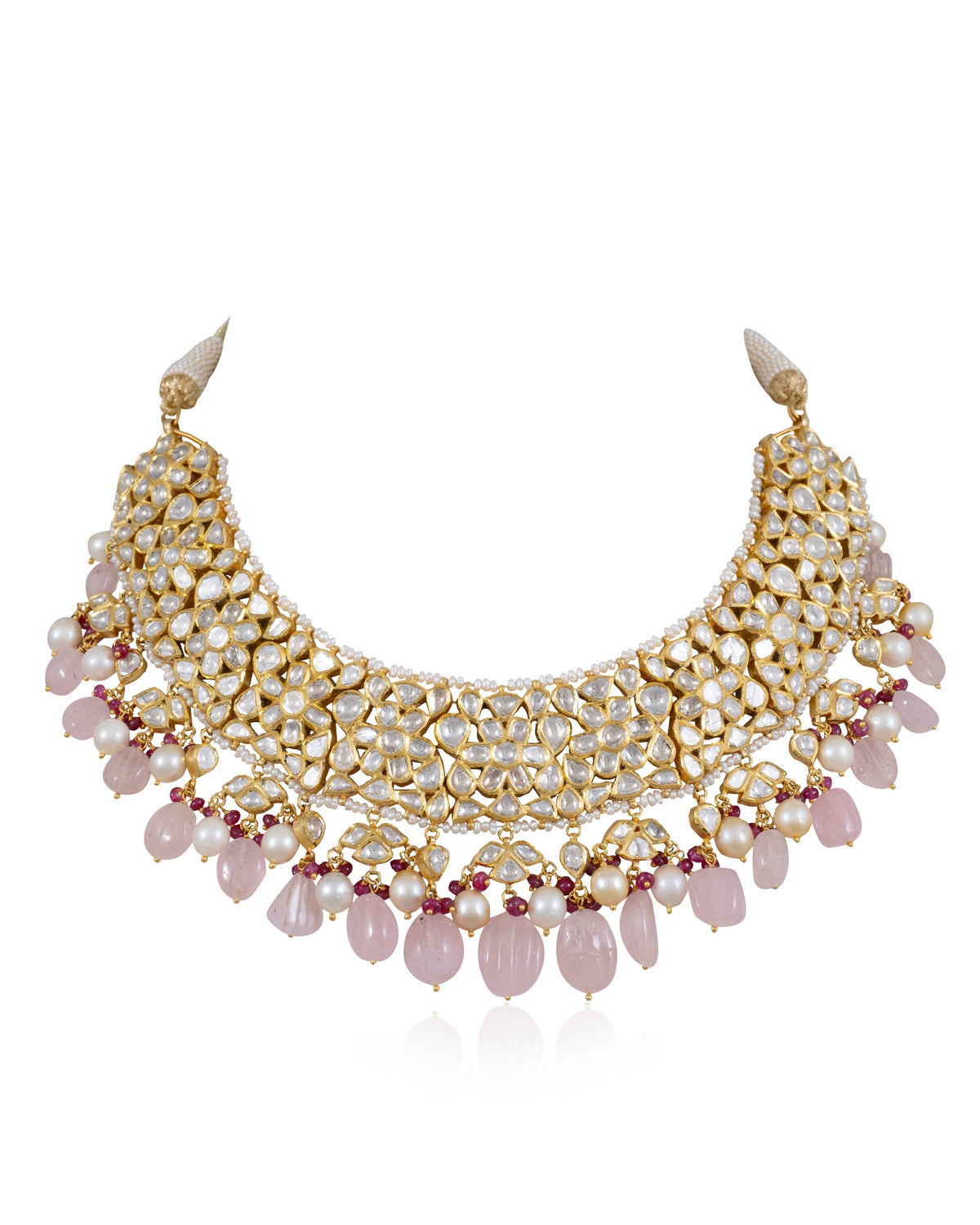 Mira Necklace And Bati Long Earrings Jadau Polki Set