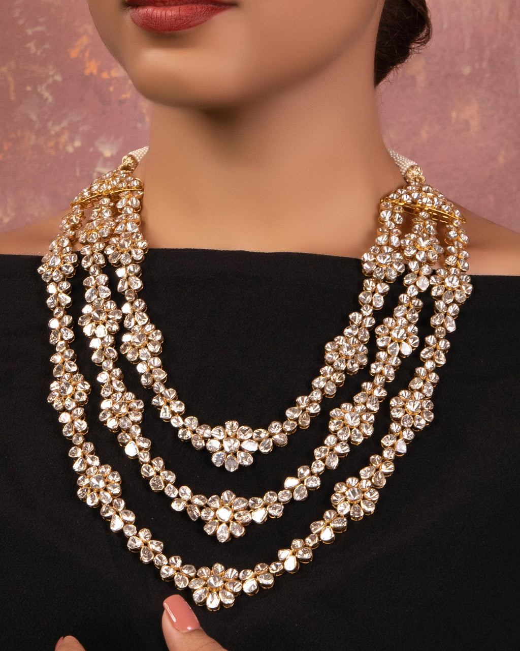 Aliza Long Necklace and Lazeni Long Earrings Polki Set