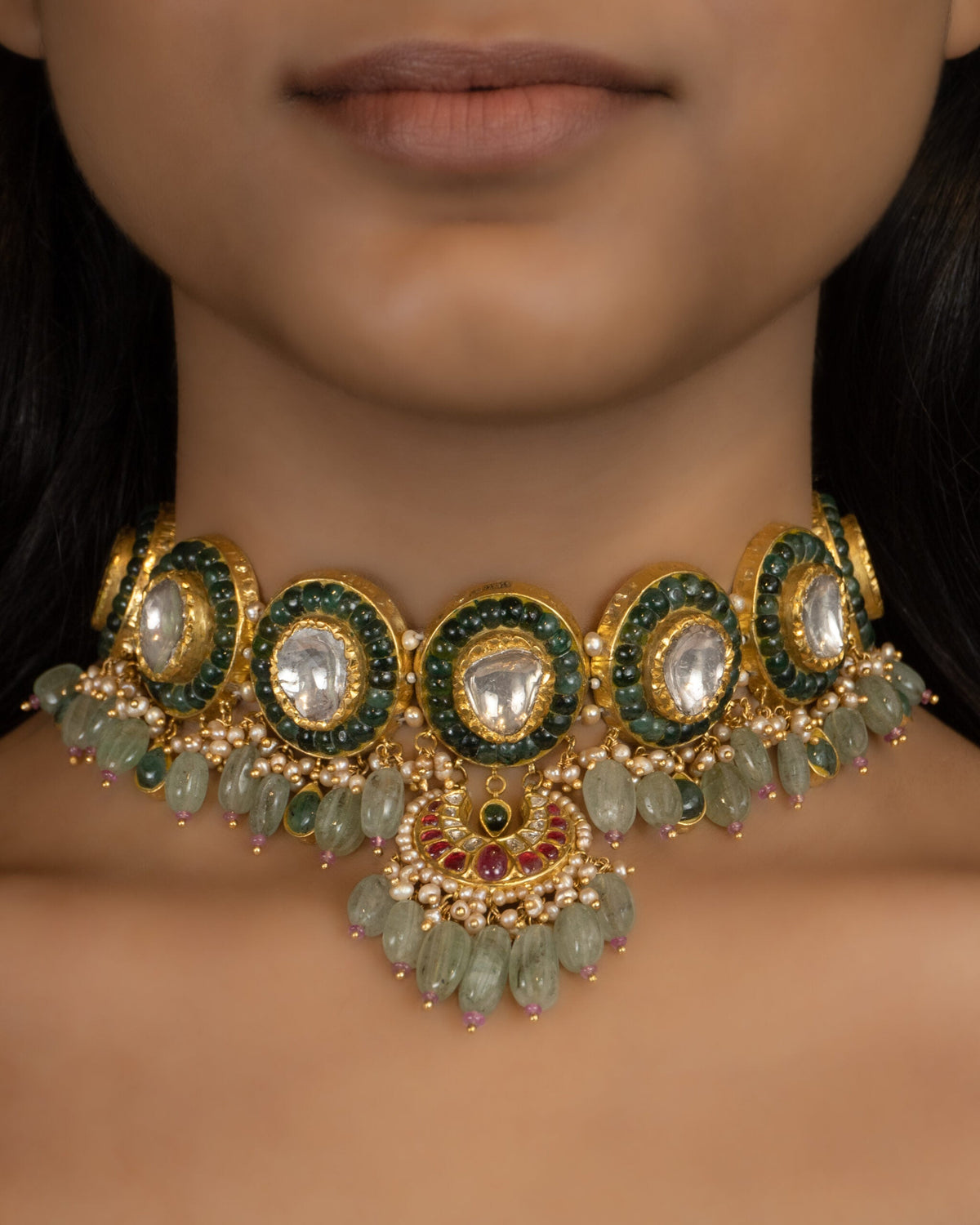 Rudhii Choker And Dhanu Chandbalis Polki Set