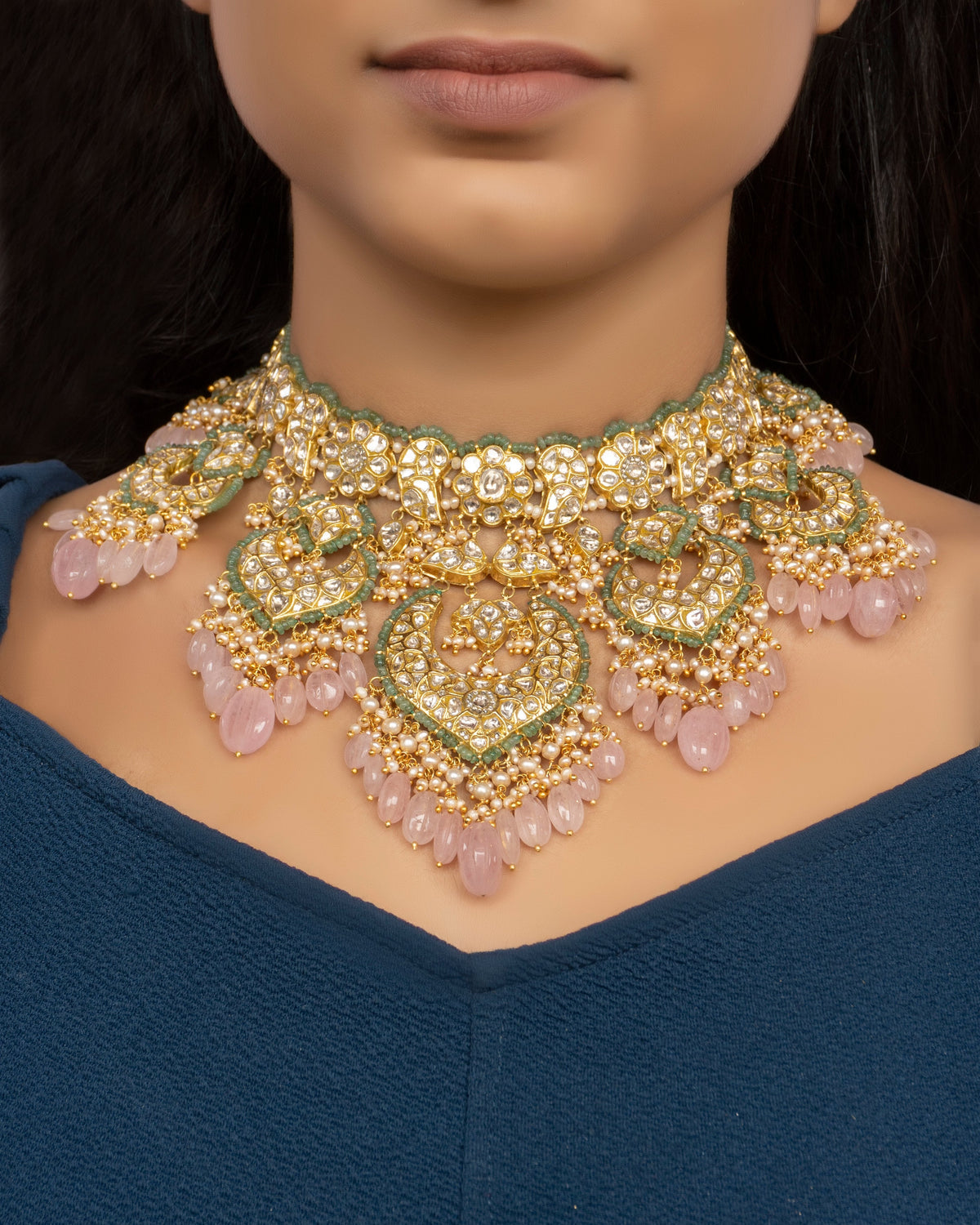 Vidya Necklace and Deepa Chandbalis Polki Set