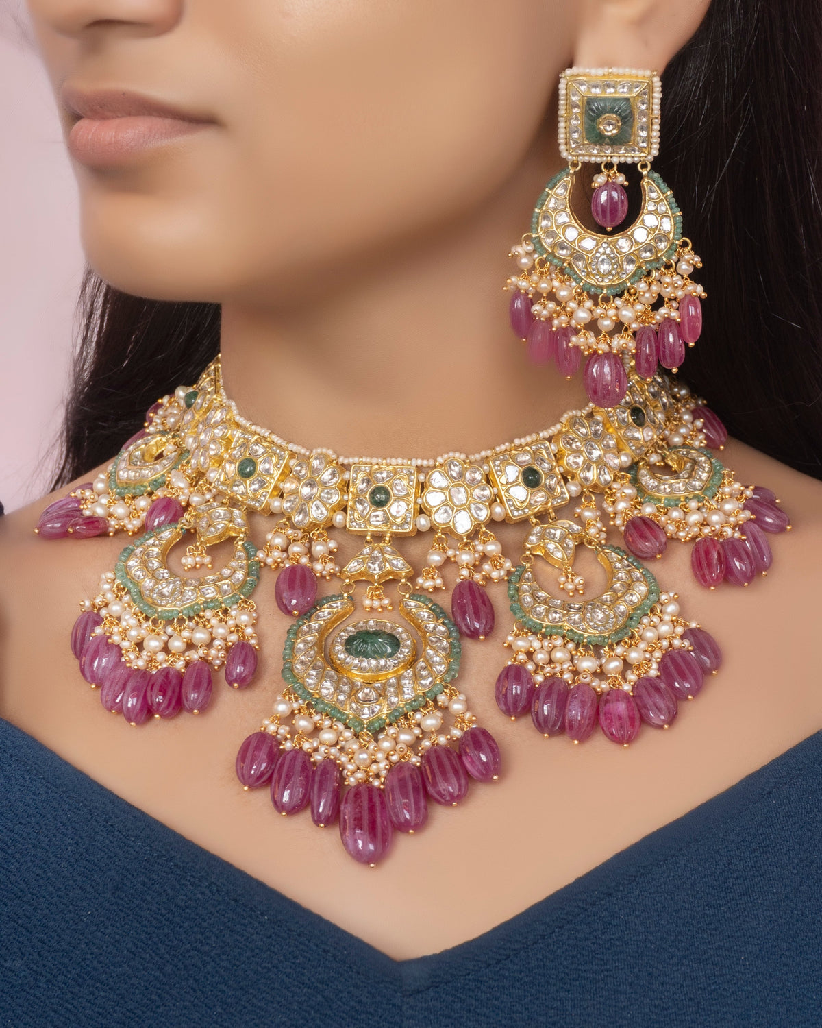 Simpi Necklace and Deeya Chandbalis Polki Set