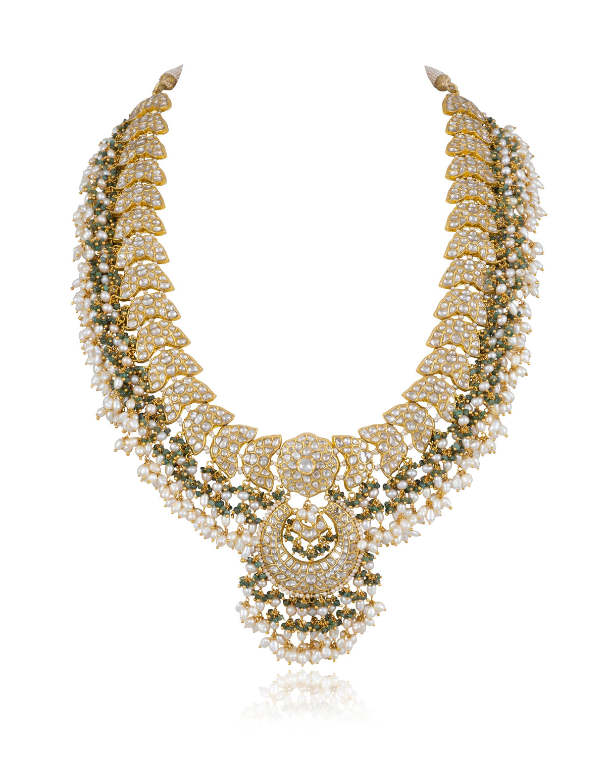 Yamuna Long Necklace And Swarna Chandbalis Polki Set