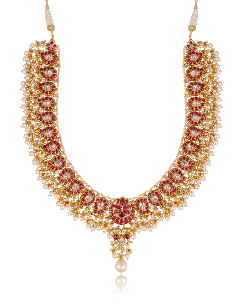 Riya Long Necklace And Sakshi Tops Polki Set