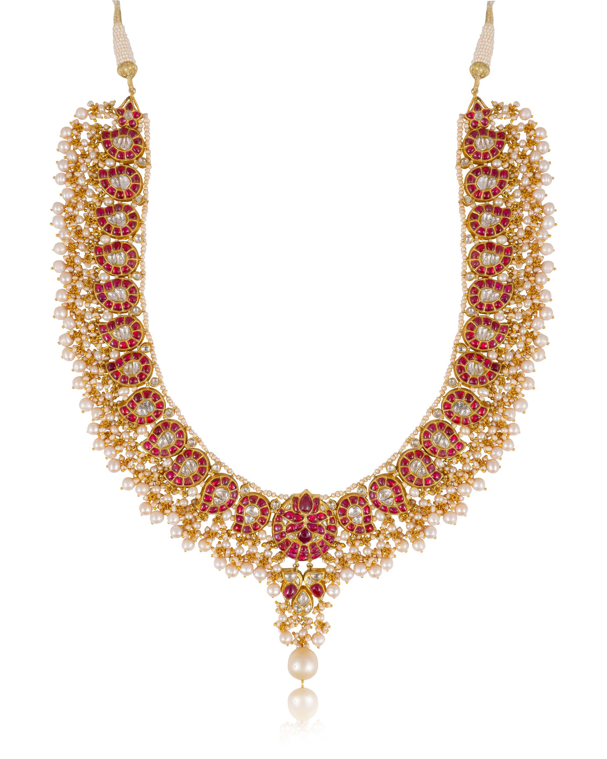 Riya Long Necklace And Sakshi Tops Polki Set