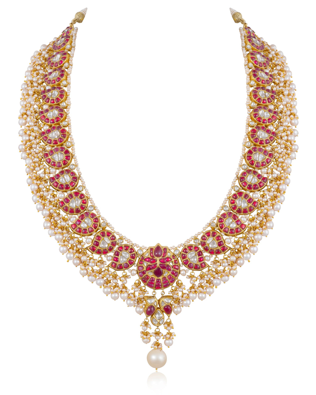 Riya Long Necklace And Sakshi Tops Polki Set
