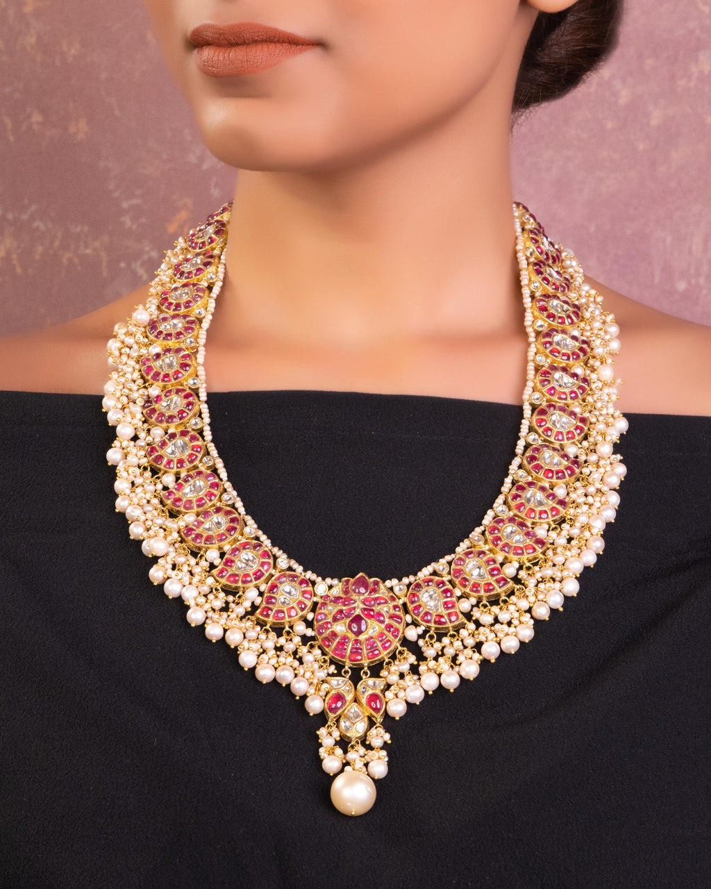 Riya Long Necklace And Sakshi Tops Polki Set