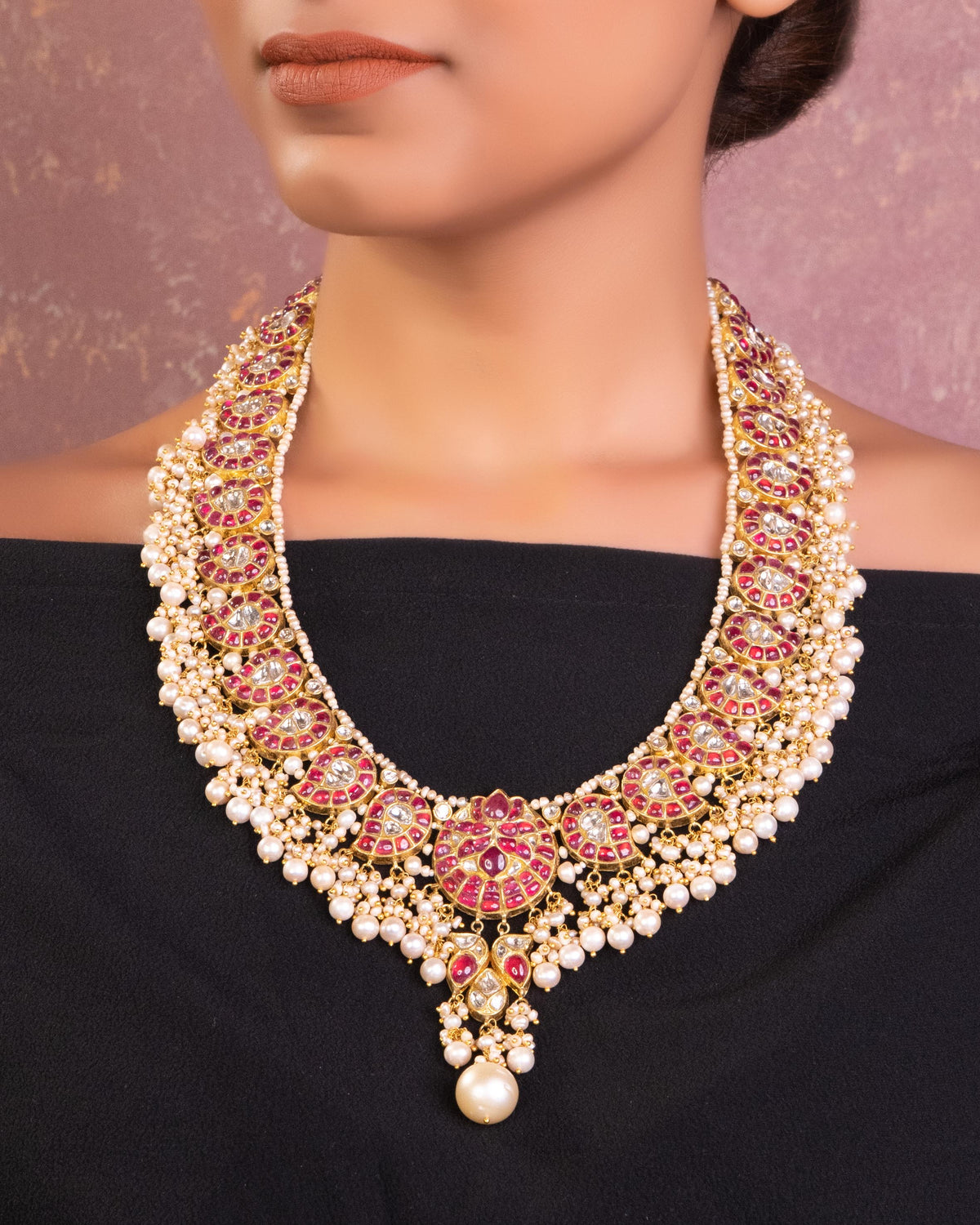 Riya Long Necklace And Sakshi Tops Polki Set