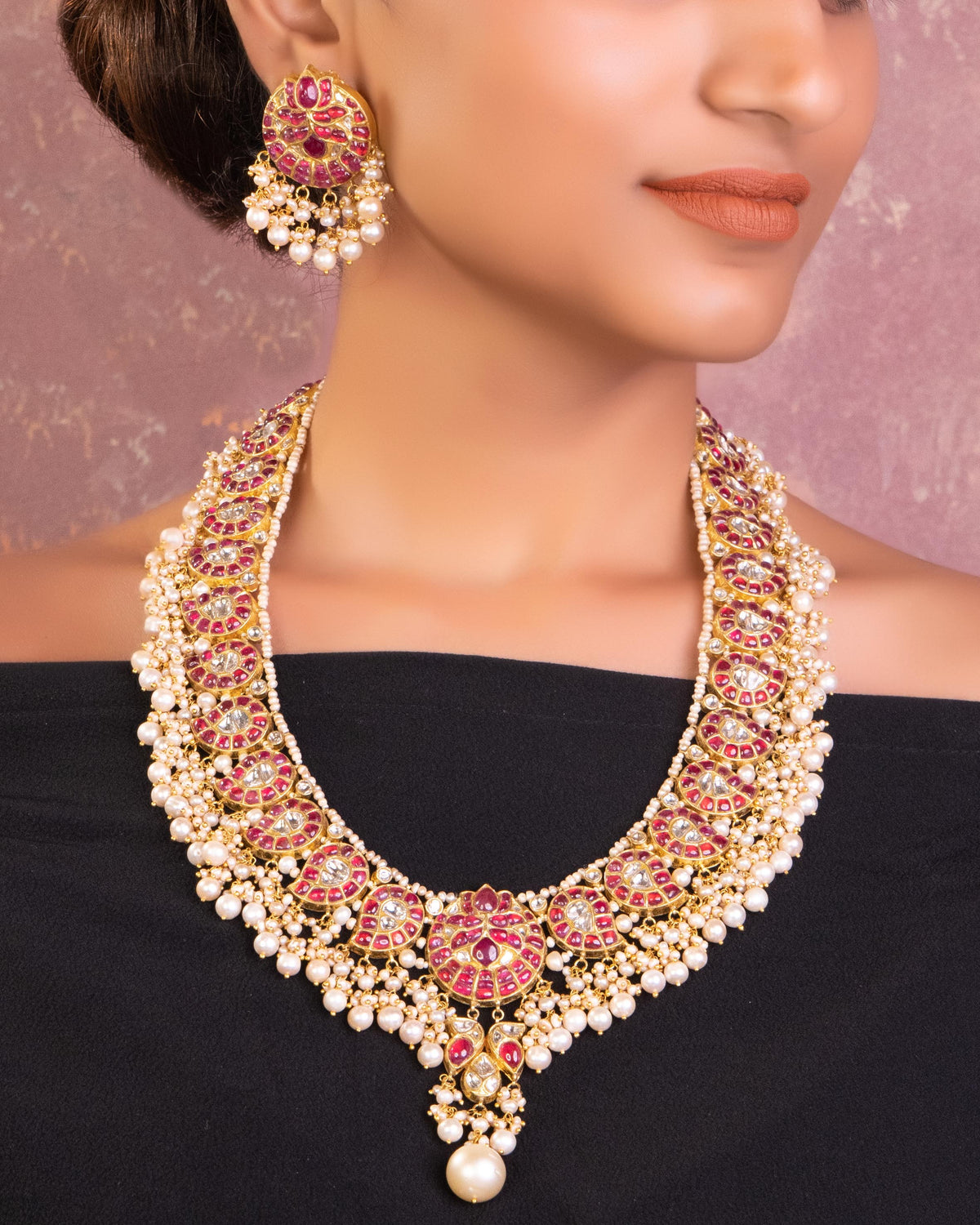 Riya Long Necklace And Sakshi Tops Polki Set