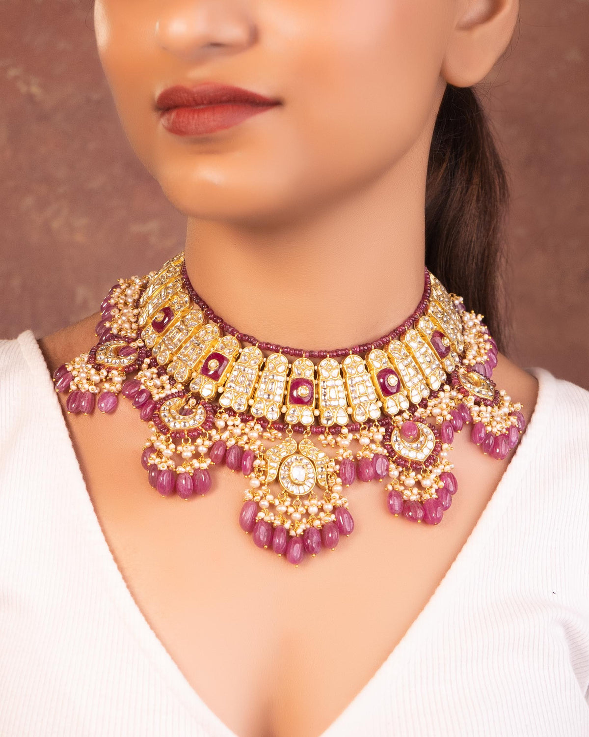 Reeva Necklace And Sanchi Long Earrings Polki Set
