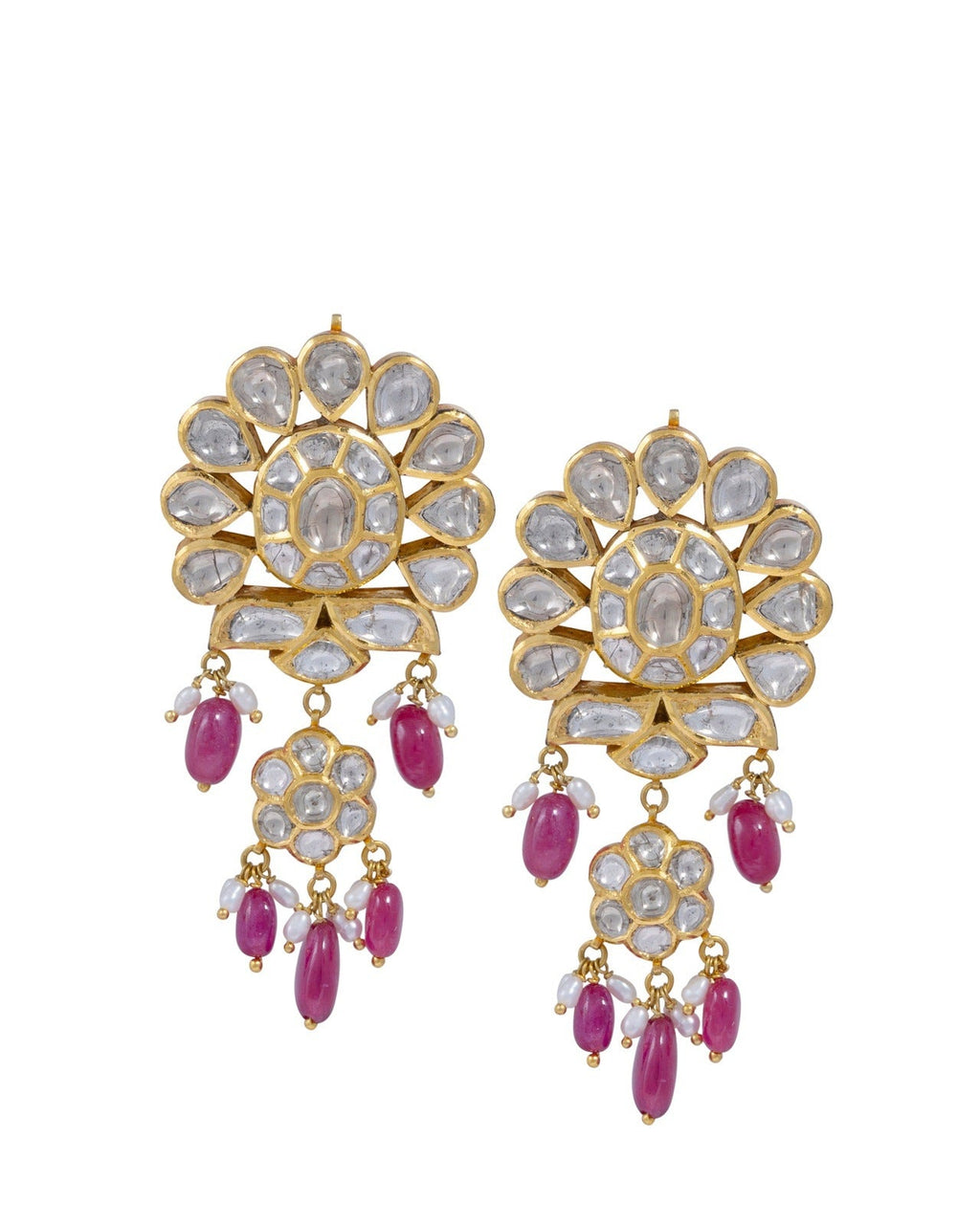Taniya Necklace And Tronbe Long Earrings Jadau Polki Set