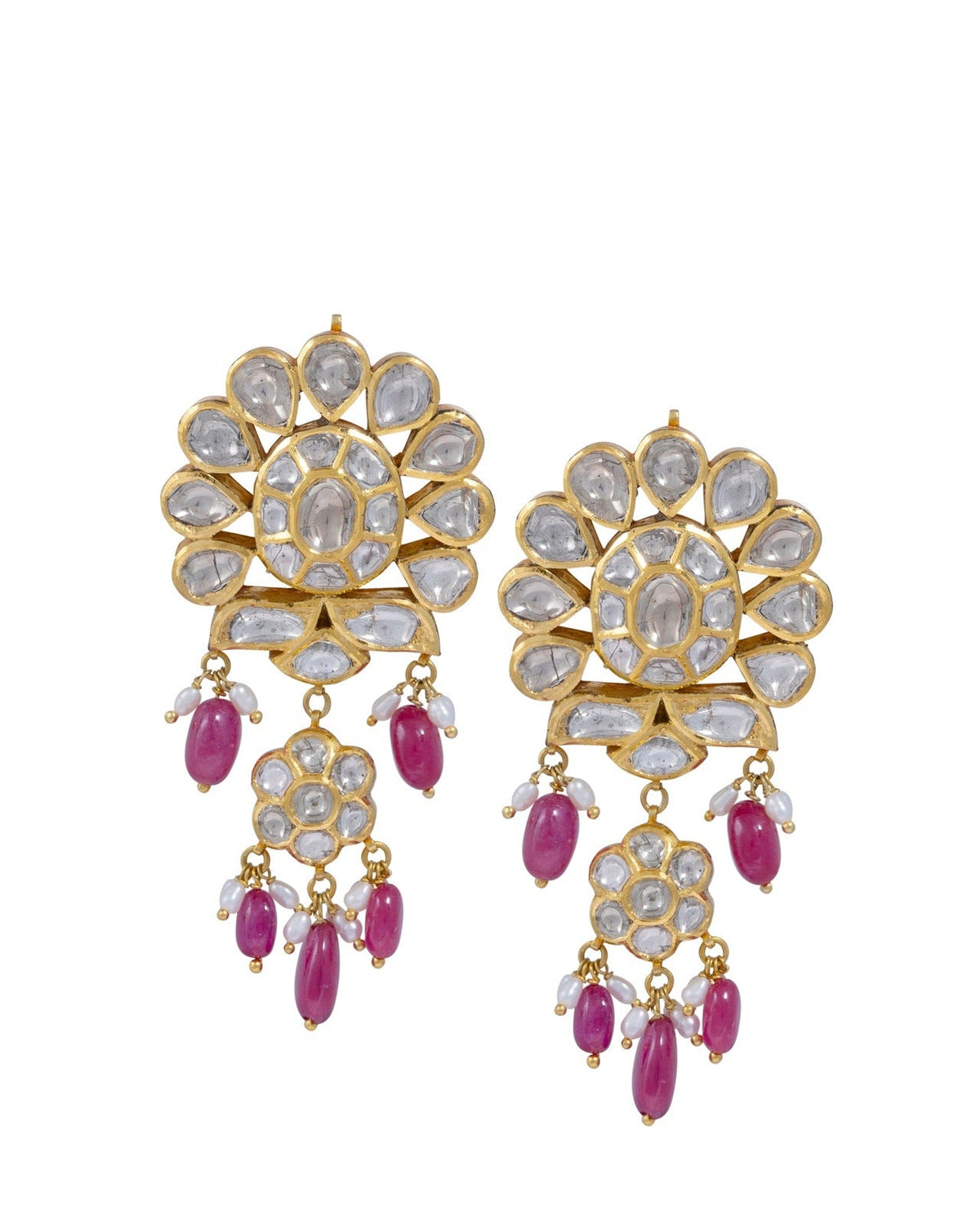 Taniya Necklace And Tronbe Long Earrings Jadau Polki Set