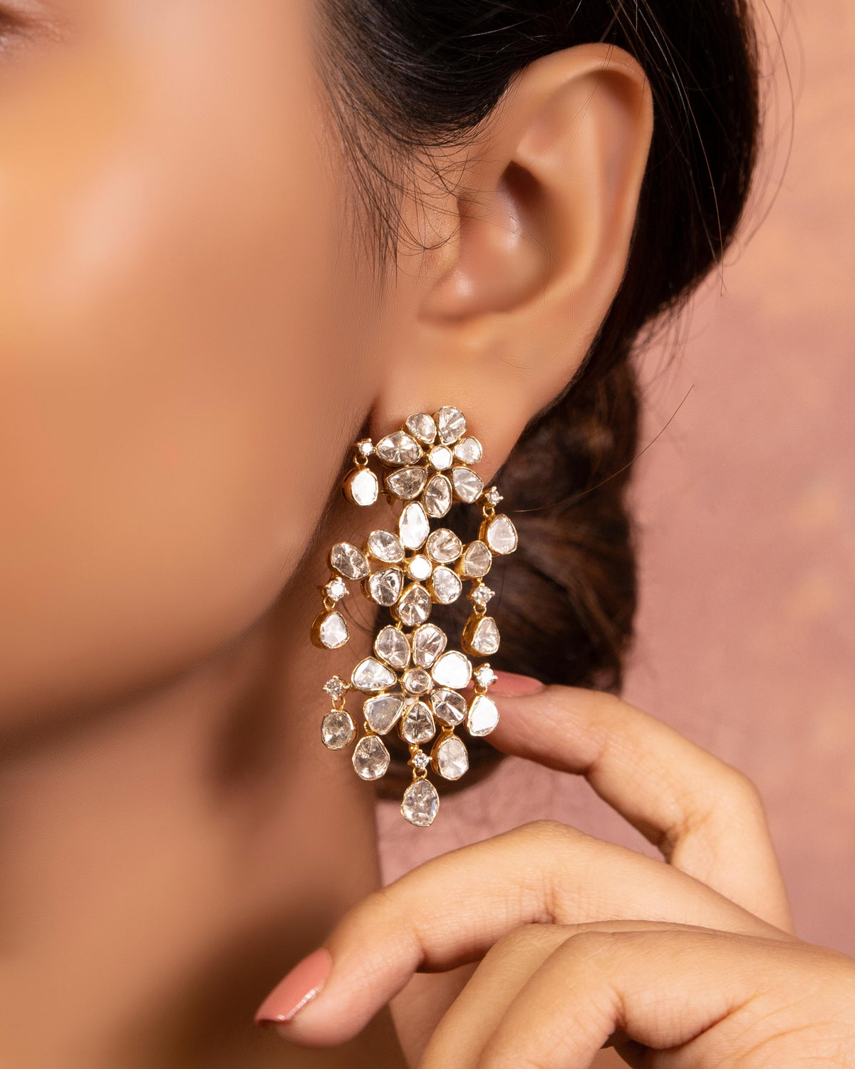 Aliza Long Necklace and Lazeni Long Earrings Polki Set