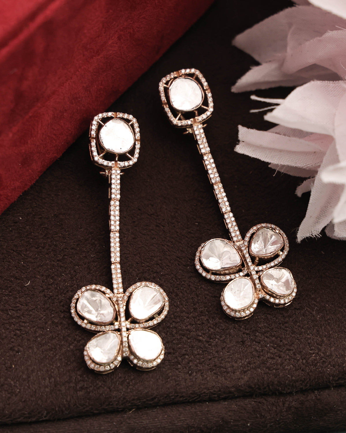 Allie Polki And Diamond Long Earrings
