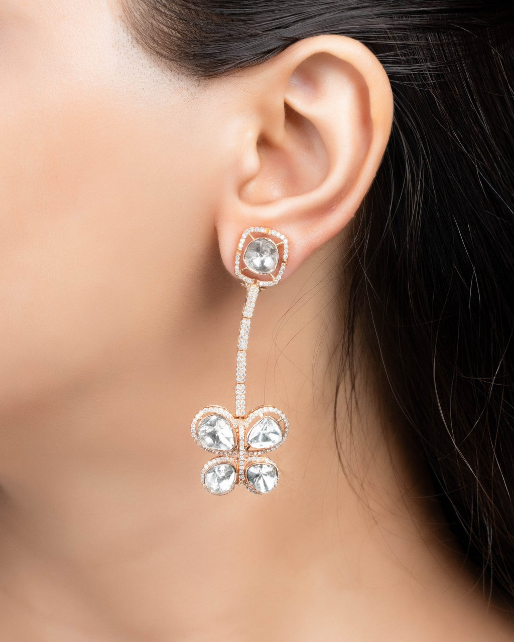 Allie Polki And Diamond Long Earrings