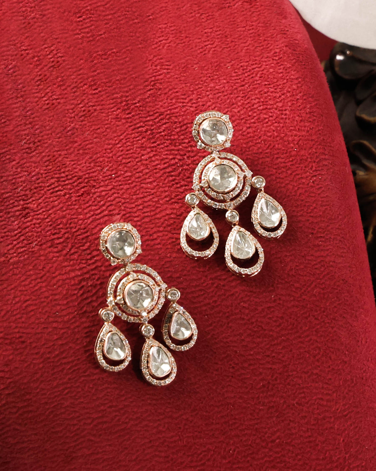 Mai Necklace And Veena Long Earrings Polki And Diamond Set