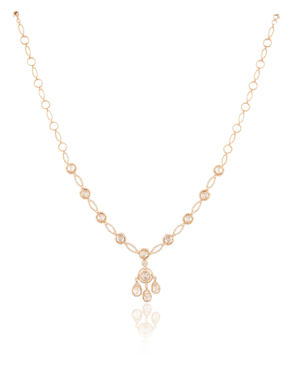 Mai Necklace And Veena Long Earrings Polki And Diamond Set