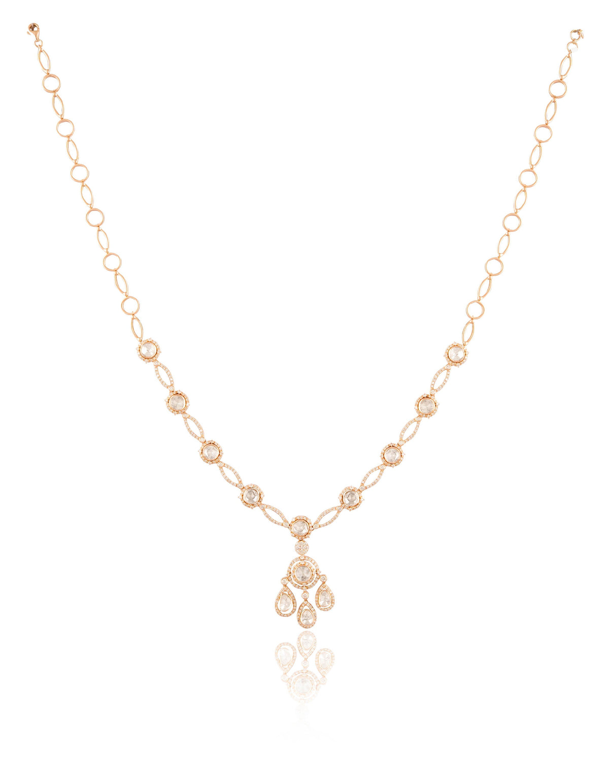 Mai Necklace And Veena Long Earrings Polki And Diamond Set