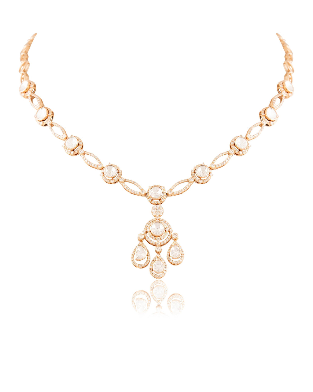 Mai Necklace And Veena Long Earrings Polki And Diamond Set