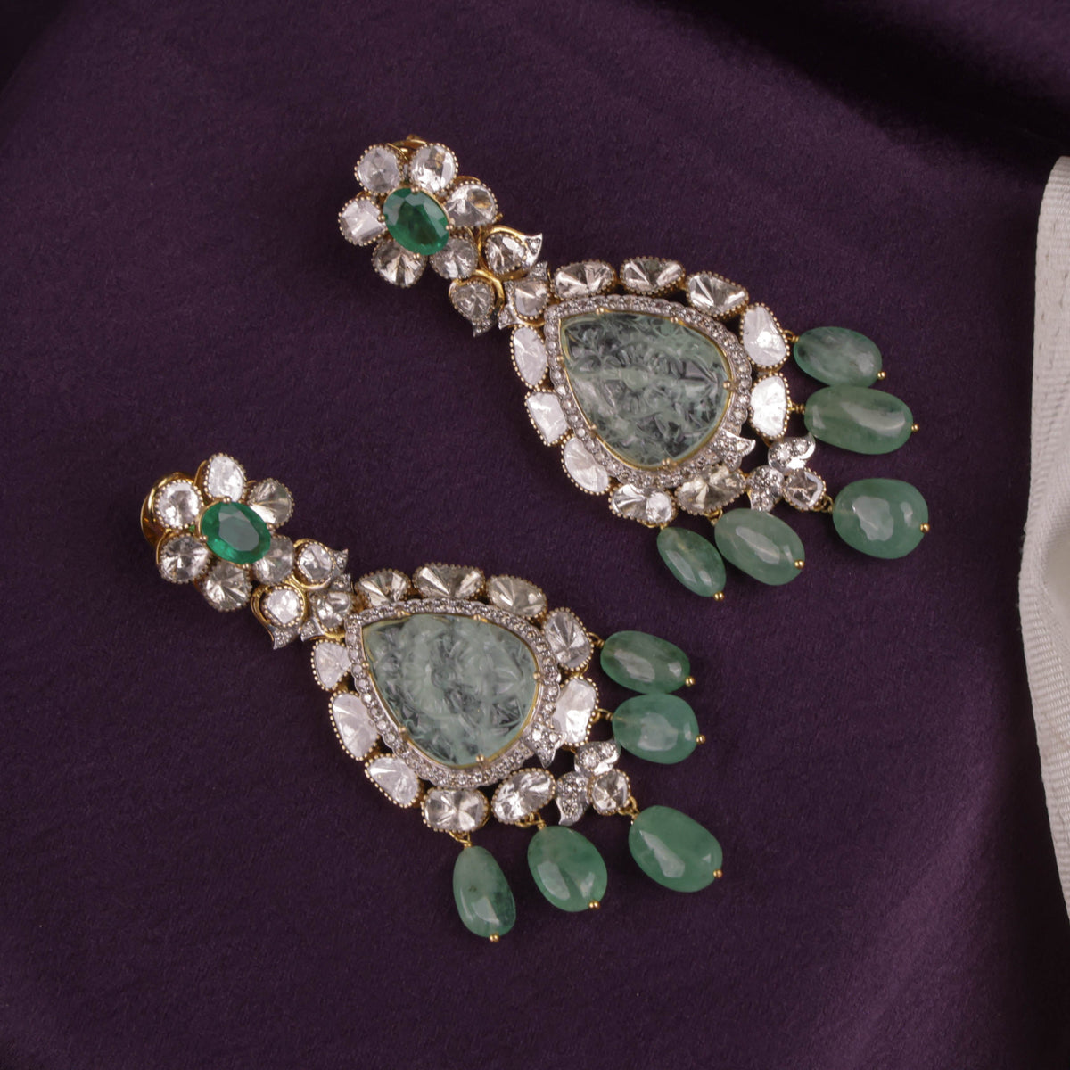 Leena Polki And Diamond Long Earrings