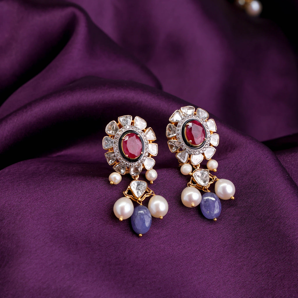Thea Polki And Diamond Long Earrings