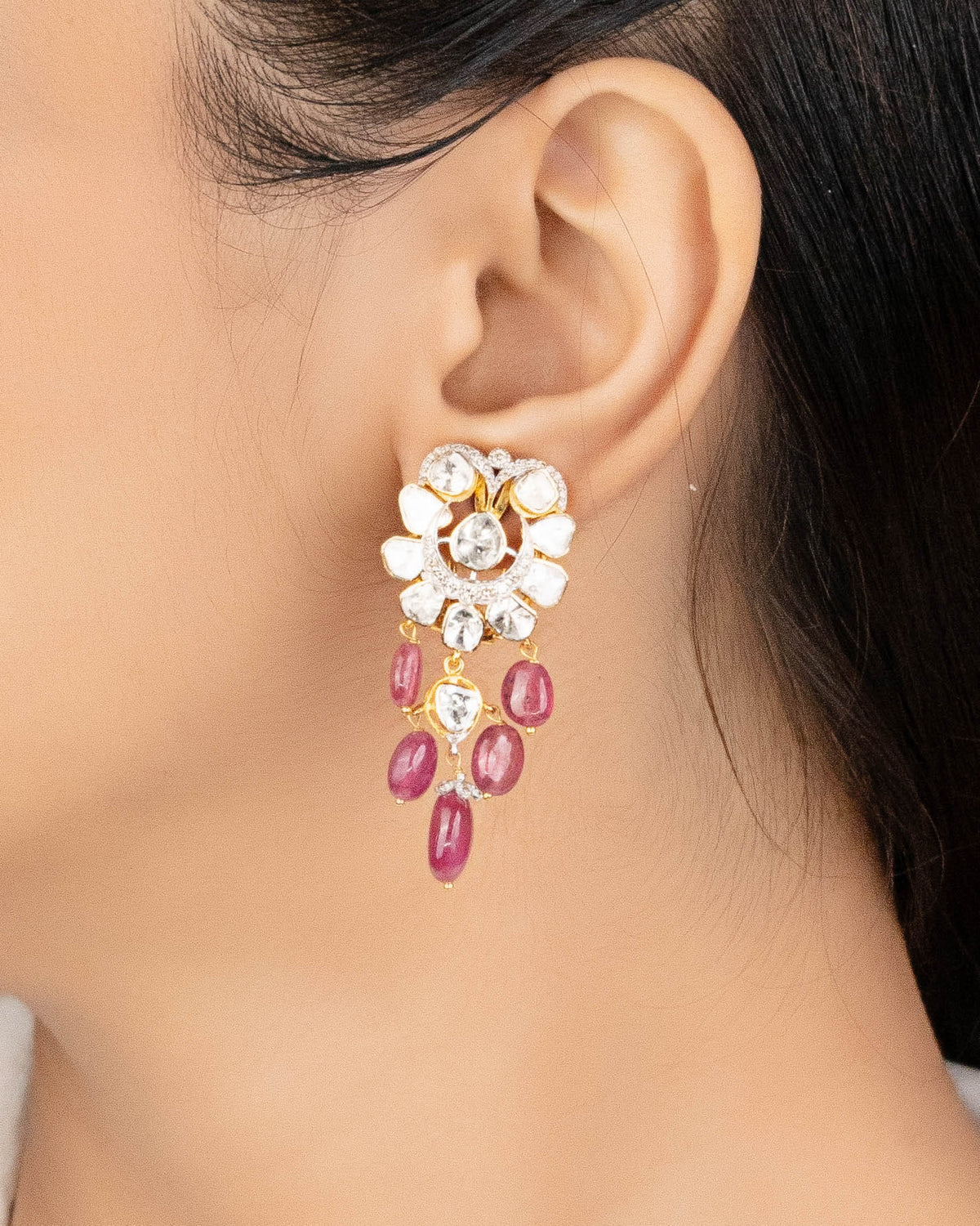 Elisia Polki And Diamond Long Earrings
