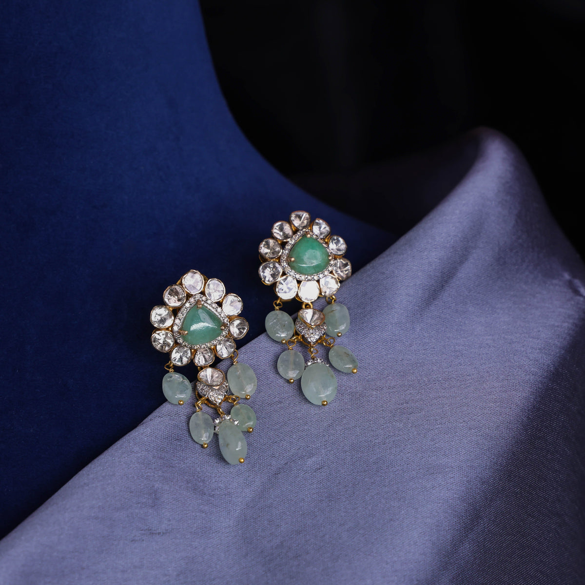 Neve Polki And Diamond Long Earrings