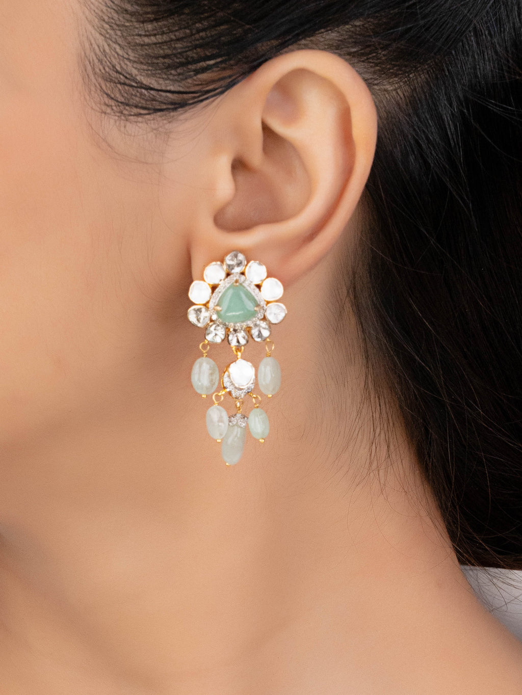 Neve Polki And Diamond Long Earrings