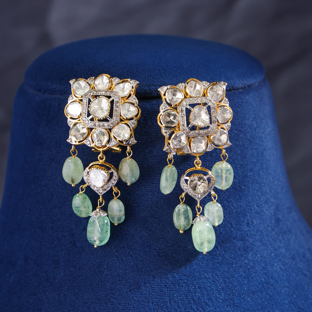 Ishanvi Polki And Diamond Long Earrings