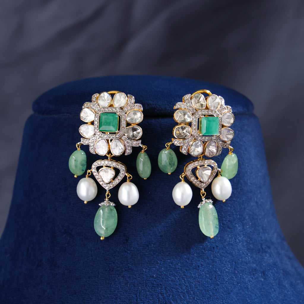 Limsha Polki And Diamond Long Earrings