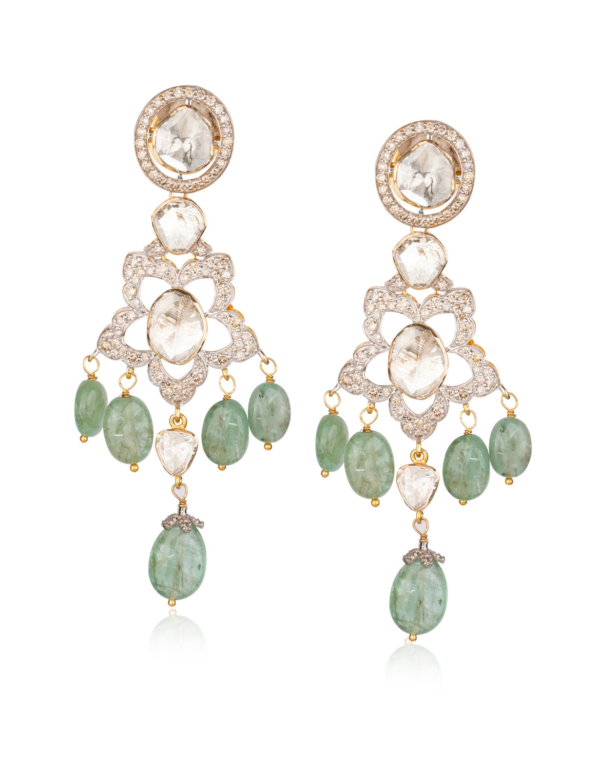 Rumi Necklace And Clea Long Earrings Polki And Diamond Set