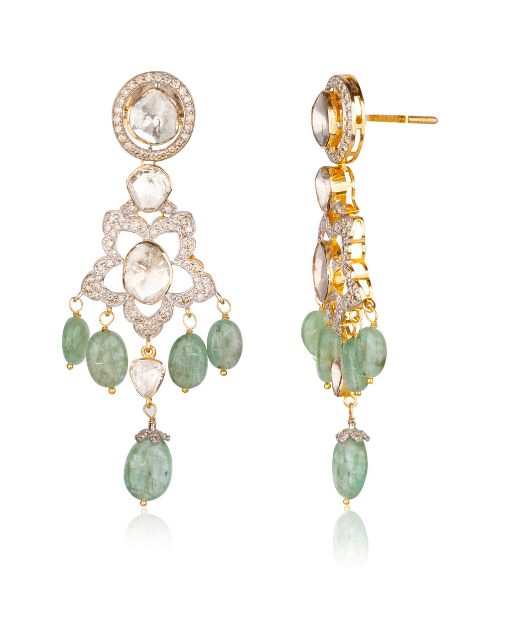 Rumi Necklace And Clea Long Earrings Polki And Diamond Set