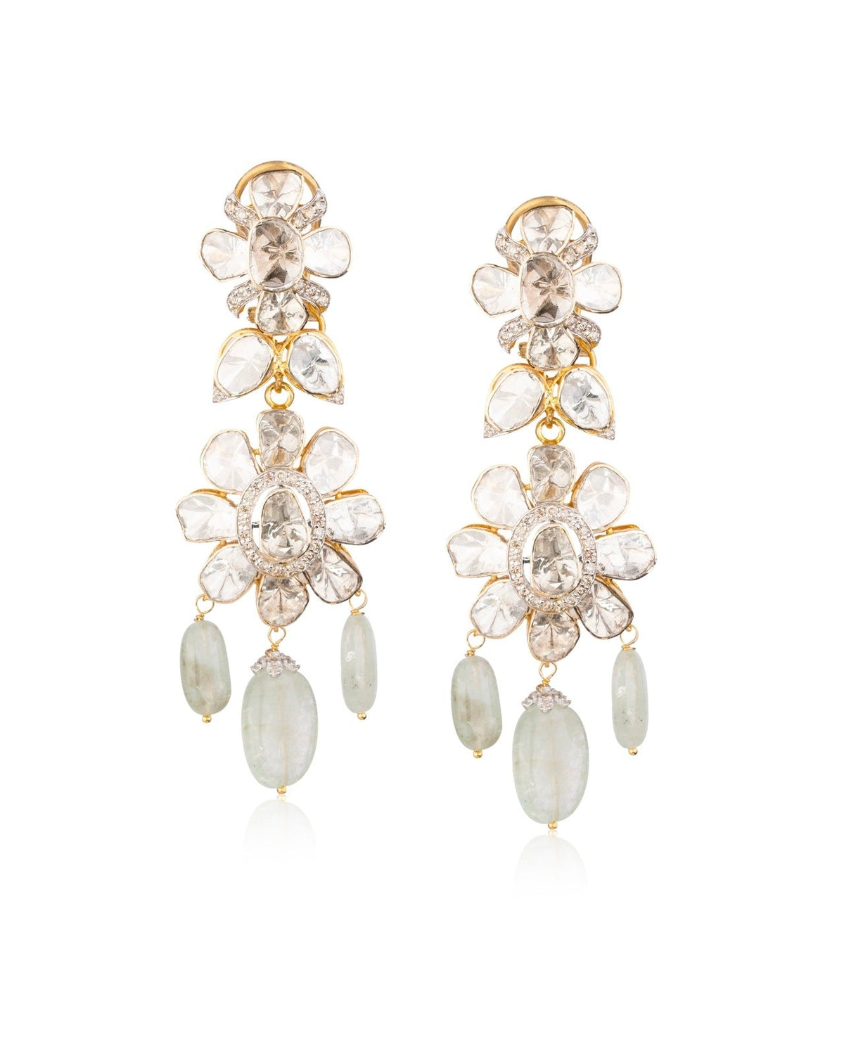 Faye Necklace And Azura Long Earrings Polki And Diamond Set