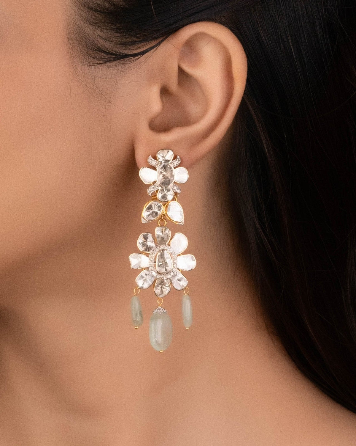 Faye Necklace And Azura Long Earrings Polki And Diamond Set
