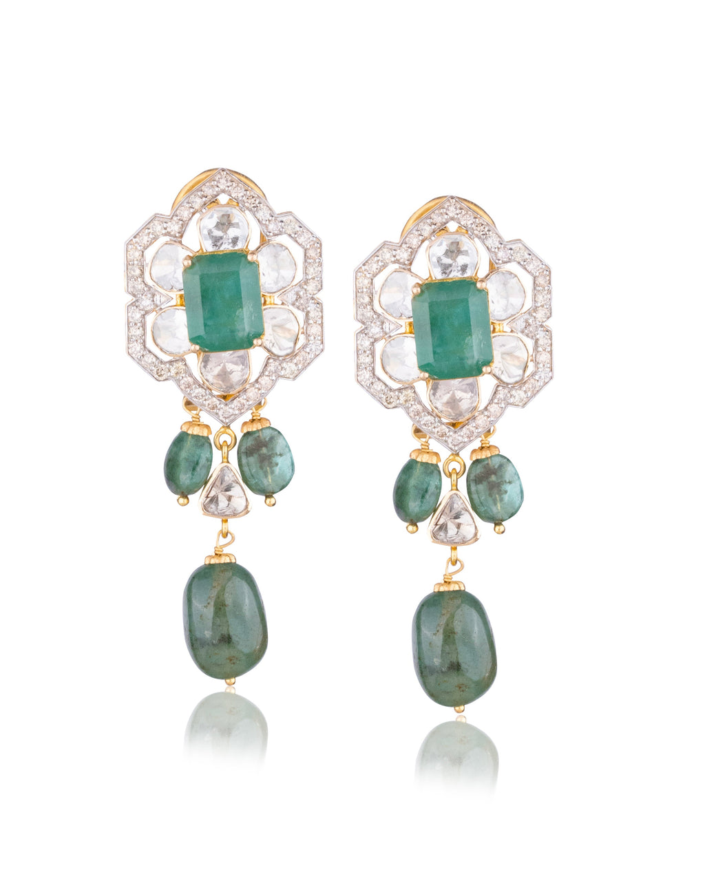 Hiteshi Necklace And Sara Long Earrings Polki And Diamond Set