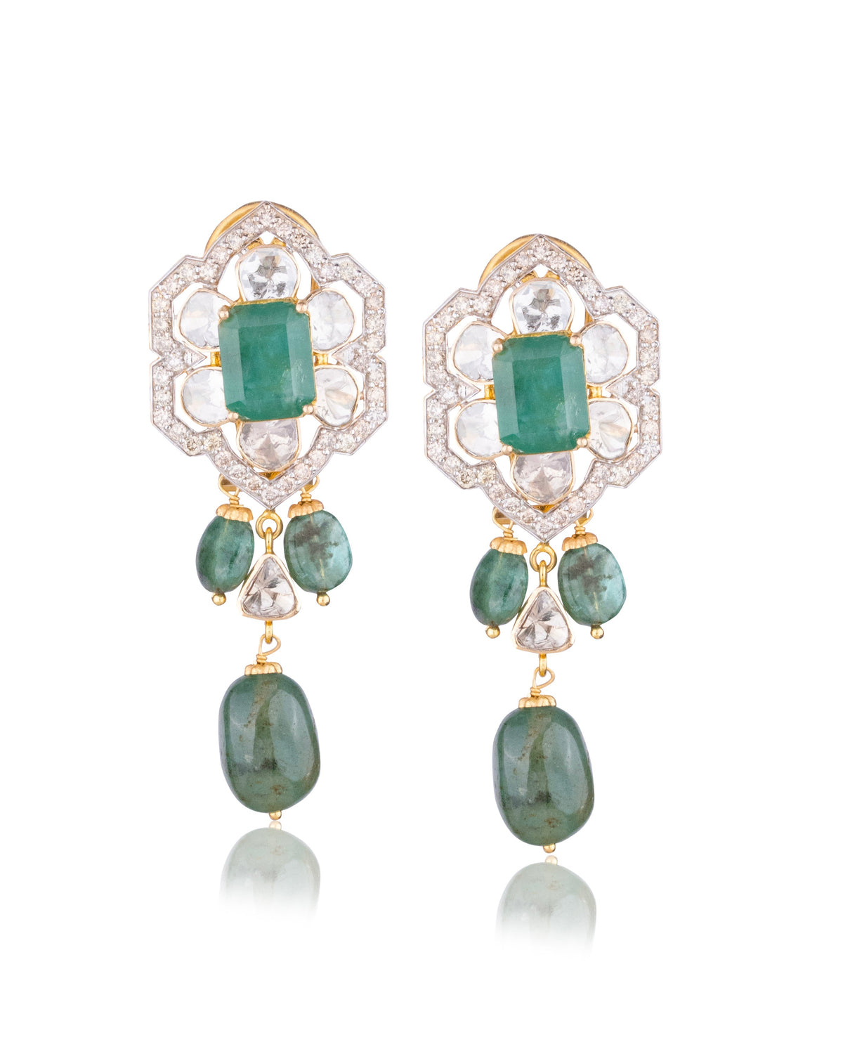 Hiteshi Necklace And Sara Long Earrings Polki And Diamond Set